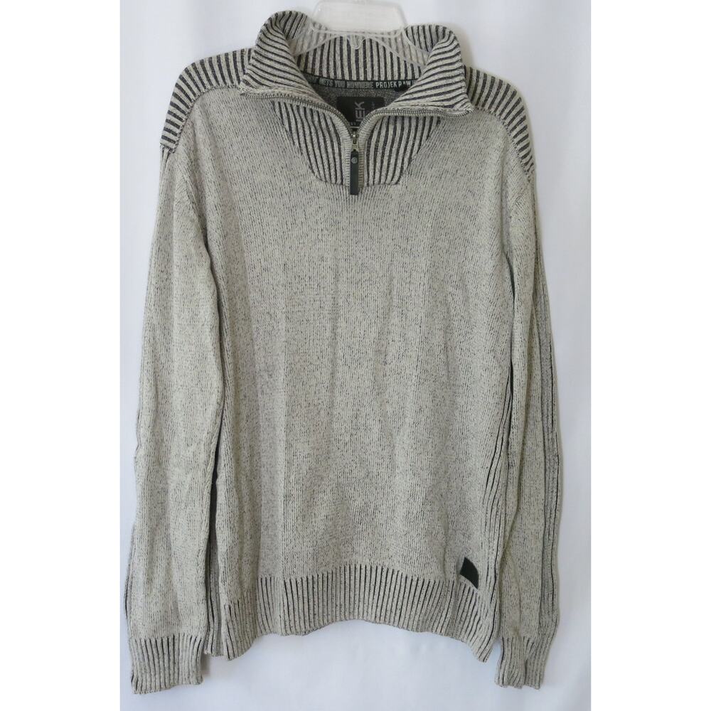 PROJEK RAW Sweater/Pullover Size XL Men's 1/4 Zip Long Sleeve Black/Gray Warm